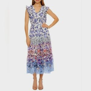 Danny And Nicole Sheer Bohemian Peasant Priare Ruffled Garden Party Dress